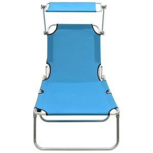 vidaXL Folding Sun Lounger with Sun Canopy Blue Aluminium
