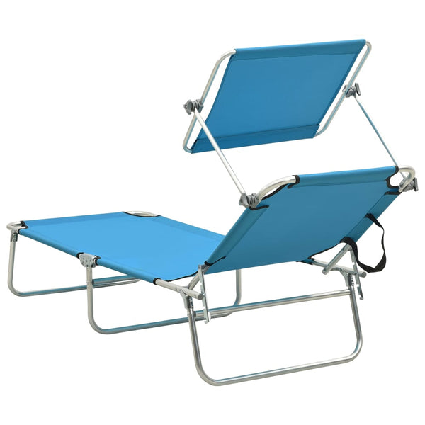 vidaXL Folding Sun Lounger with Sun Canopy Blue Aluminium