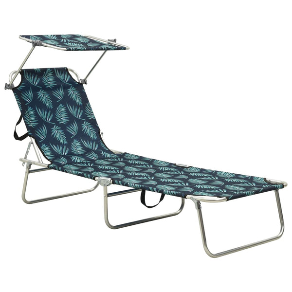 vidaXL Foldable Sun Lounger with Canopy Leaf Pattern Aluminum