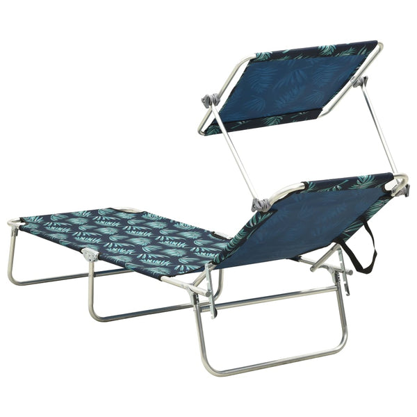 vidaXL Foldable Sun Lounger with Canopy Leaf Pattern Aluminum