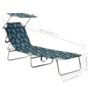 vidaXL Foldable Sun Lounger with Canopy Leaf Pattern Aluminum
