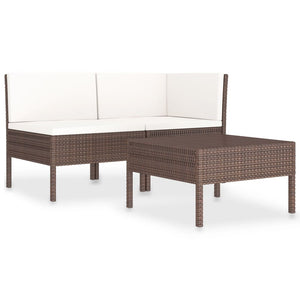 vidaXL 3-Piece Garden Lounge Set with Cushions Poly Rattan Brown