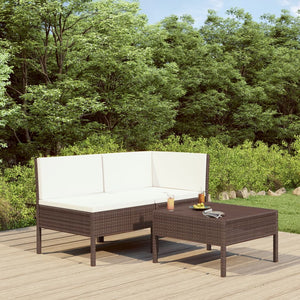 vidaXL 3-Piece Garden Lounge Set with Cushions Poly Rattan Brown