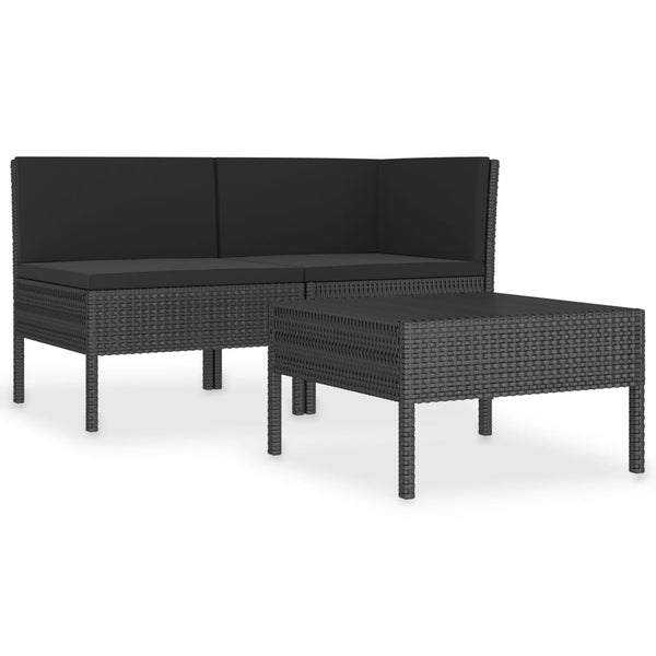 vidaXL 3-Piece Garden Lounge Set with Cushions Poly Rattan Black