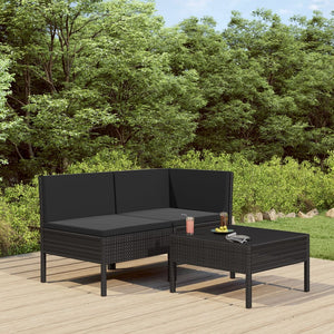 vidaXL 3-Piece Garden Lounge Set with Cushions Poly Rattan Black