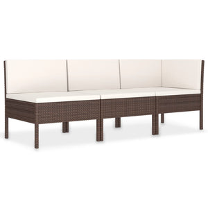vidaXL 3-Piece Garden Lounge Set with Cushions Poly Rattan Brown