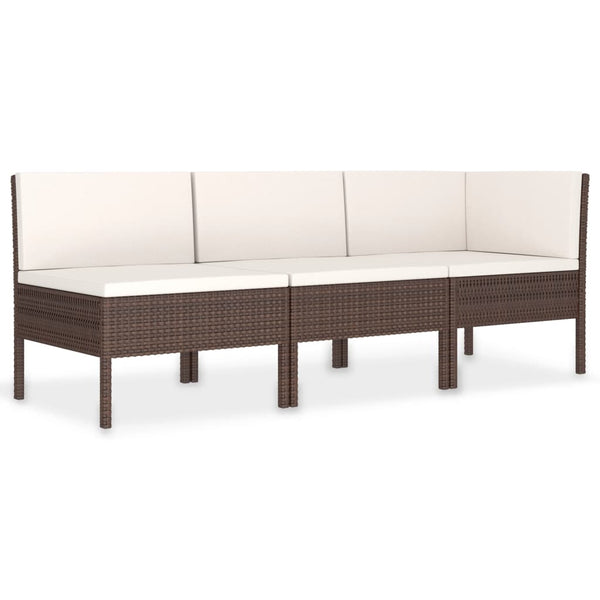 vidaXL 3-Piece Garden Lounge Set with Cushions Poly Rattan Brown