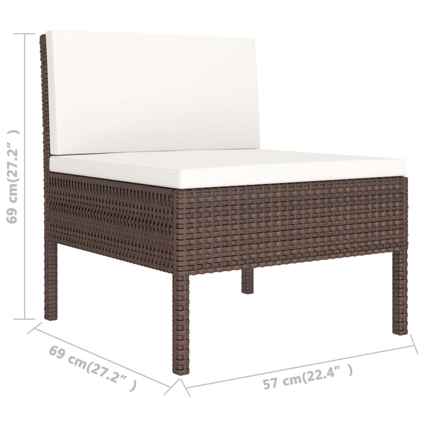 vidaXL 3-Piece Garden Lounge Set with Cushions Poly Rattan Brown
