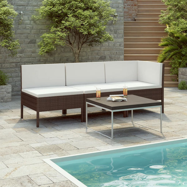 vidaXL 3-Piece Garden Lounge Set with Cushions Poly Rattan Brown