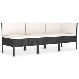 vidaXL 3-Piece Garden Lounge Set with Cushions Poly Rattan Black