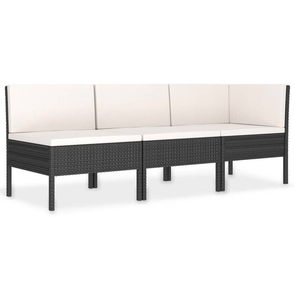 vidaXL 3-Piece Garden Lounge Set with Cushions Poly Rattan Black