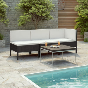 vidaXL 3-Piece Garden Lounge Set with Cushions Poly Rattan Black