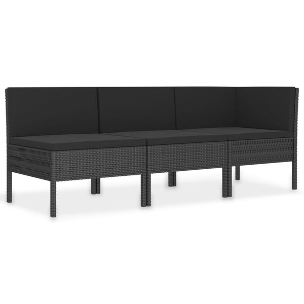vidaXL 3-Piece Garden Lounge Set with Cushions Poly Rattan Black