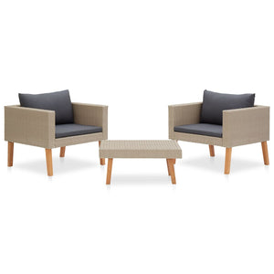 vidaXL 3-piece Garden Lounge Set with Cushions Poly Rattan Beige