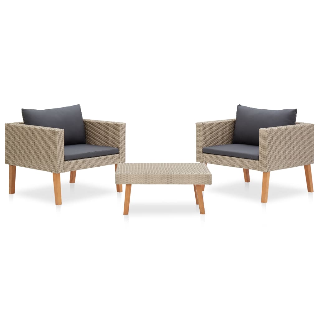 vidaXL 3-piece Garden Lounge Set with Cushions Poly Rattan Beige