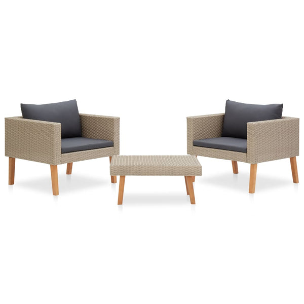vidaXL 3-piece Garden Lounge Set with Cushions Poly Rattan Beige