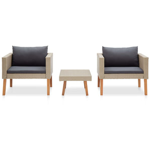 vidaXL 3-piece Garden Lounge Set with Cushions Poly Rattan Beige