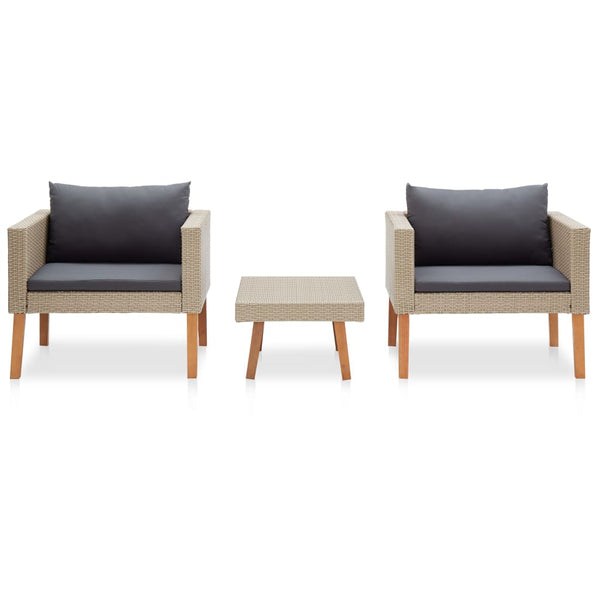 vidaXL 3-piece Garden Lounge Set with Cushions Poly Rattan Beige