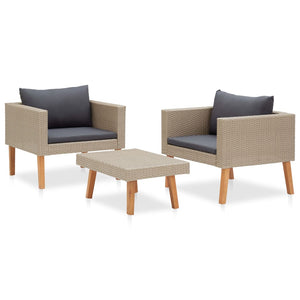 vidaXL 3-piece Garden Lounge Set with Cushions Poly Rattan Beige