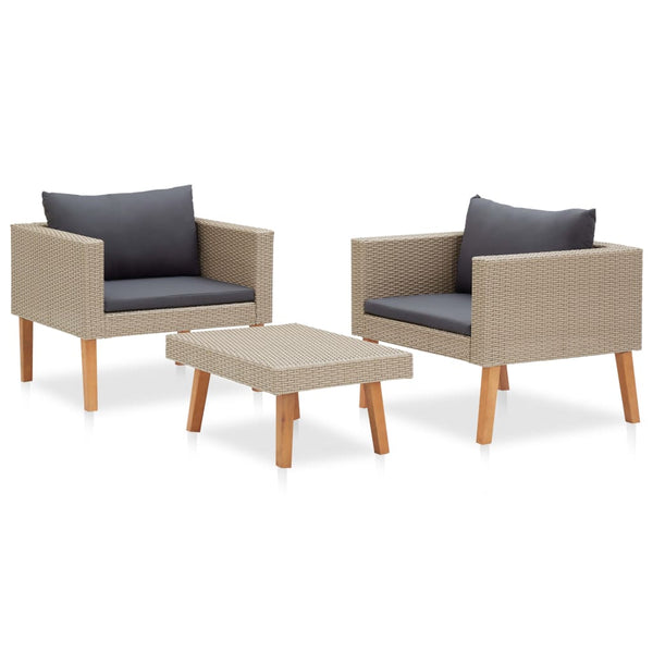 vidaXL 3-piece Garden Lounge Set with Cushions Poly Rattan Beige