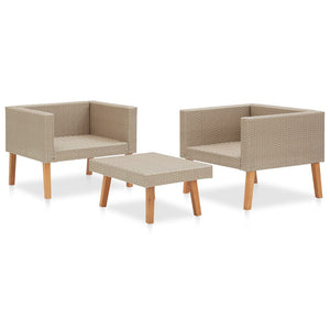 vidaXL 3-piece Garden Lounge Set with Cushions Poly Rattan Beige