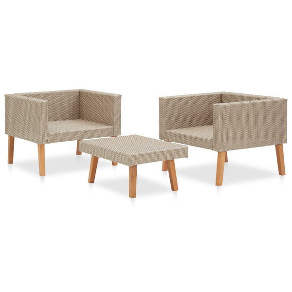 vidaXL 3-piece Garden Lounge Set with Cushions Poly Rattan Beige