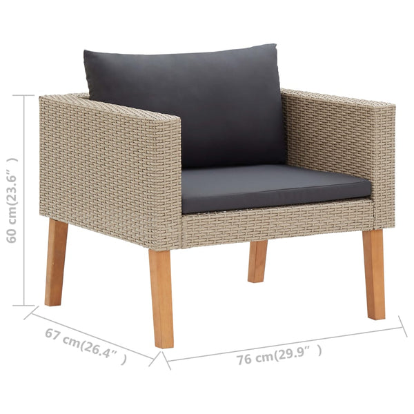 vidaXL 3-piece Garden Lounge Set with Cushions Poly Rattan Beige