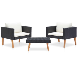 vidaXL 3-Piece Garden Lounge Set with Cushions Poly Rattan Black