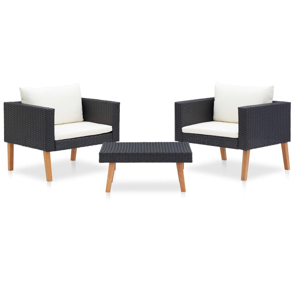 vidaXL 3-Piece Garden Lounge Set with Cushions Poly Rattan Black