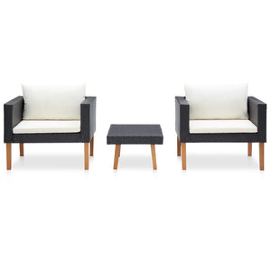 vidaXL 3-Piece Garden Lounge Set with Cushions Poly Rattan Black