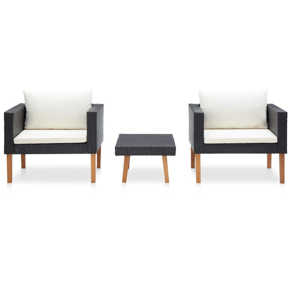 vidaXL 3-Piece Garden Lounge Set with Cushions Poly Rattan Black