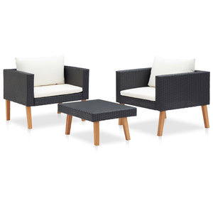 vidaXL 3-Piece Garden Lounge Set with Cushions Poly Rattan Black
