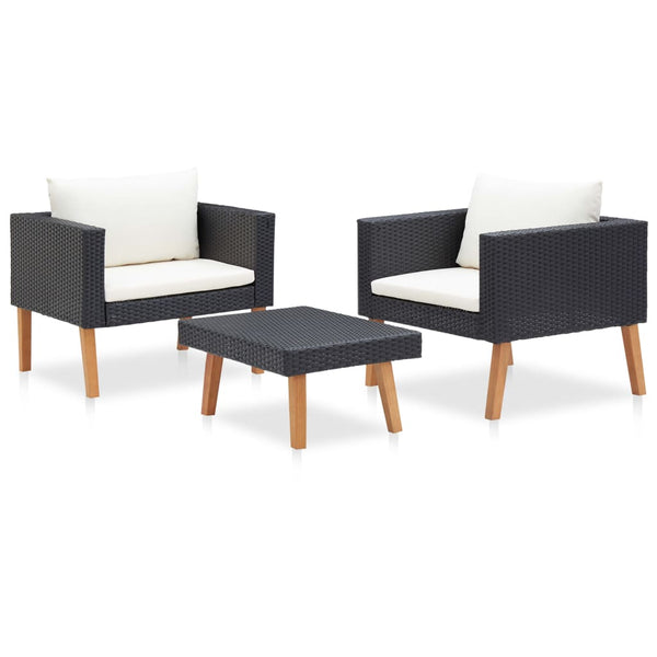 vidaXL 3-Piece Garden Lounge Set with Cushions Poly Rattan Black