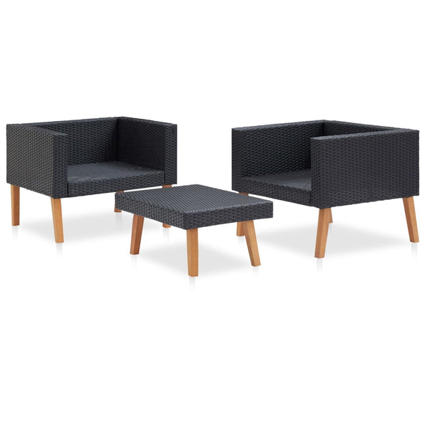 vidaXL 3-Piece Garden Lounge Set with Cushions Poly Rattan Black