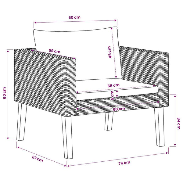 1-Sitzer-Gartensofa mit Auflagen Poly Rattan Beige