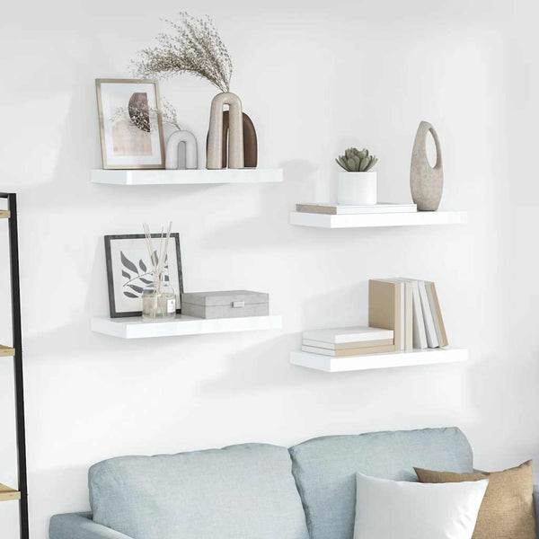 vidaXL Floating Shelves 4 pcs. High Gloss White 50x23x3.8 cm MDF