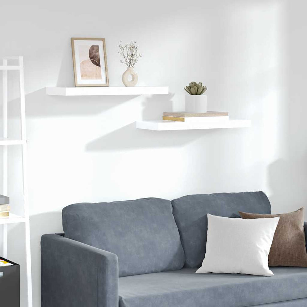 vidaXL Floating Shelves 2 pcs. High Gloss White 60x23.5x3.8 cm MDF