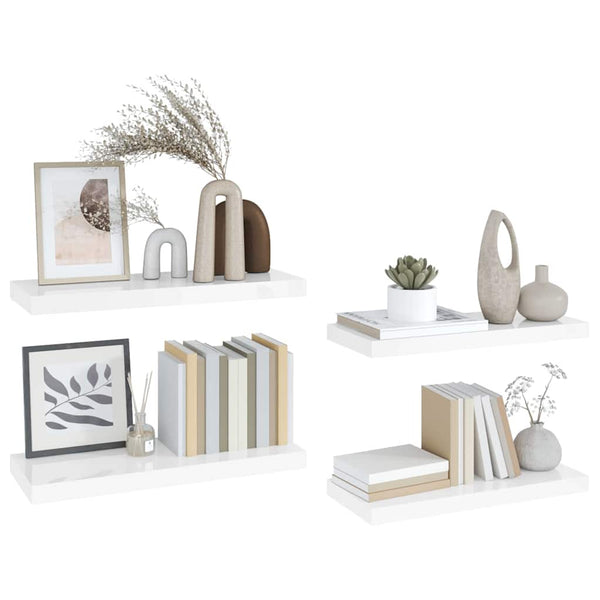 vidaXL Floating Shelves 4 pcs High Gloss White 60x23.5x3.8 cm MDF