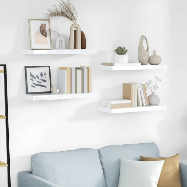 vidaXL Floating Shelves 4 pcs High Gloss White 60x23.5x3.8 cm MDF