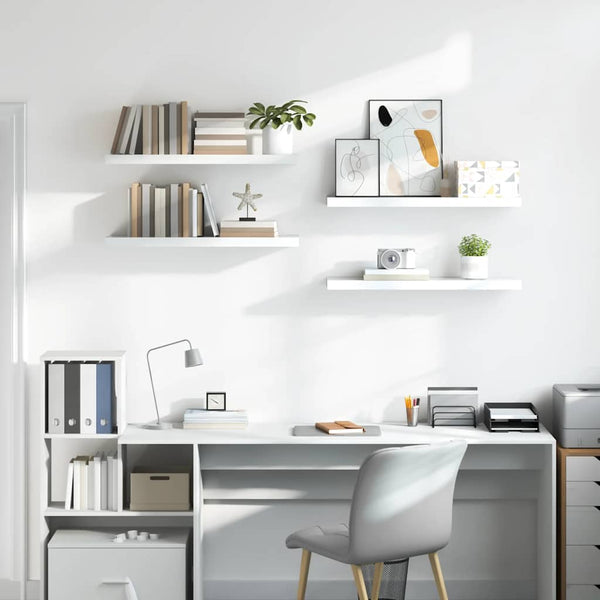 vidaXL Floating Shelves 4 pcs. High Gloss White 80x23.5x3.8 cm MDF