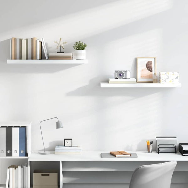 vidaXL Floating Wall Shelves 2 pcs. High Gloss White 90x23.5x3.8 cm MDF