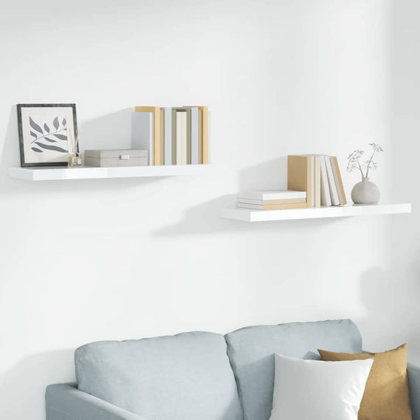 vidaXL Floating Wall Shelves 2 pcs. High Gloss White 90x23.5x3.8 cm MDF