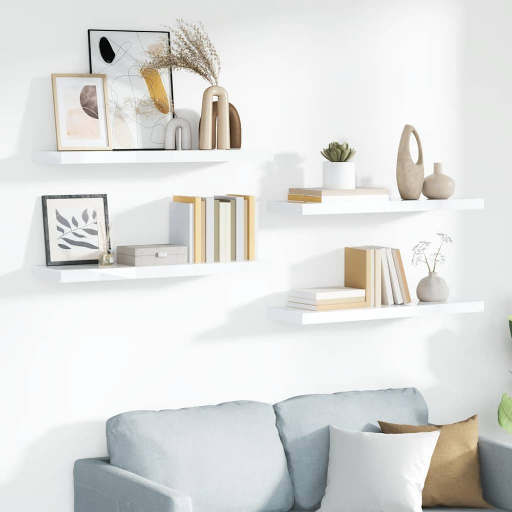 vidaXL Floating Shelves 4 pcs. High Gloss White 90x23.5x3.8 cm MDF