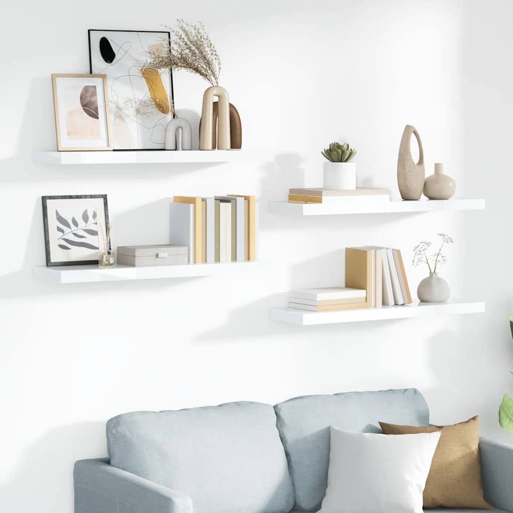 vidaXL Floating Shelves 4 pcs. High Gloss White 90x23.5x3.8 cm MDF