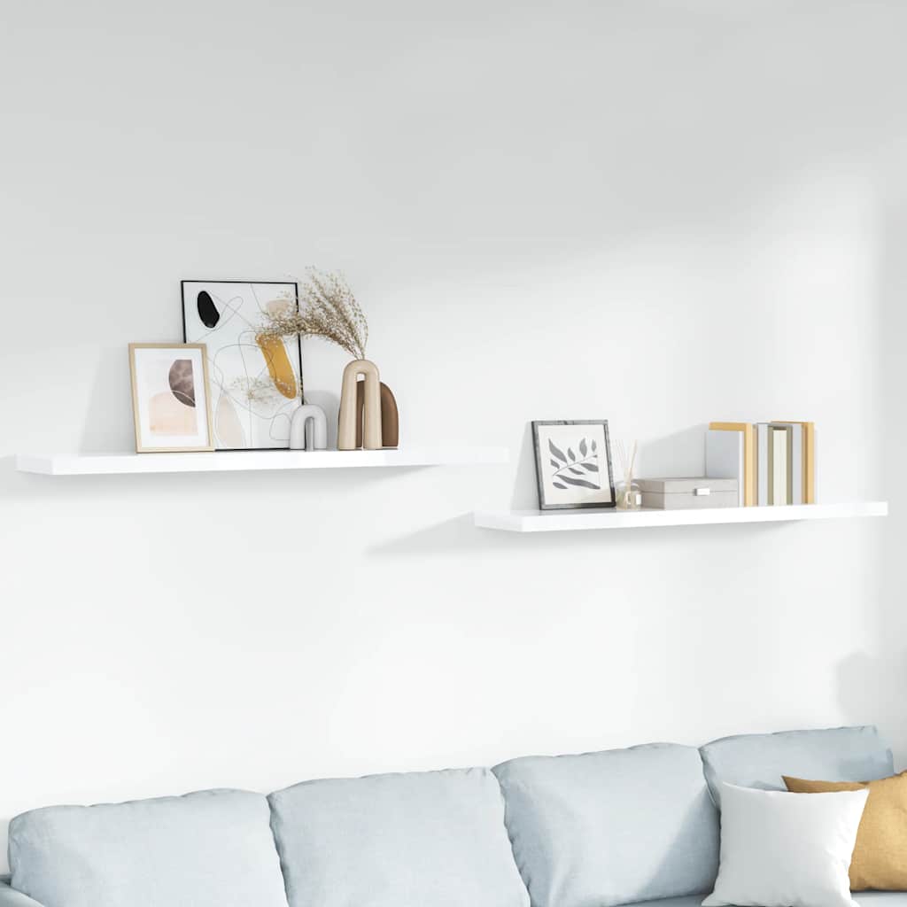 vidaXL Floating Shelves 2 pcs High Gloss White 120x23.5x3.8 cm MDF