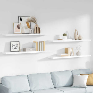 vidaXL Floating Wall Shelves 4 pcs. High-Gloss White 120x23.5x3.8 cm MDF