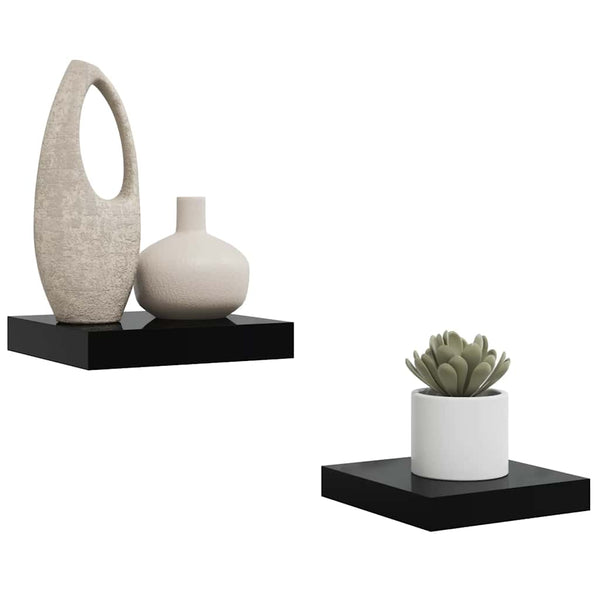 vidaXL Floating Wall Shelves 2 pcs. High-Gloss Black 23x23.5x3.8 cm MDF