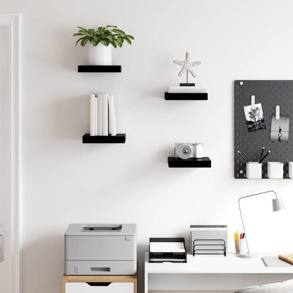 vidaXL Floating Shelves 4 pcs High Gloss Black 23x23.5x3.8 cm MDF