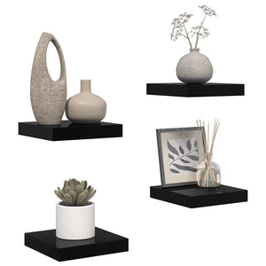 vidaXL Floating Shelves 4 pcs High Gloss Black 23x23.5x3.8 cm MDF