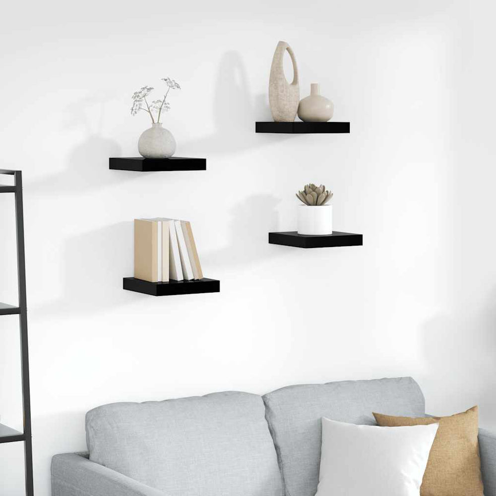vidaXL Floating Shelves 4 pcs High Gloss Black 23x23.5x3.8 cm MDF